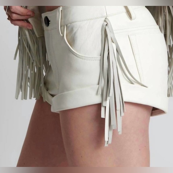 ONE TEASPOON chaos walking fringed leather bandit shorts in white size 8 - Picture 5 of 12